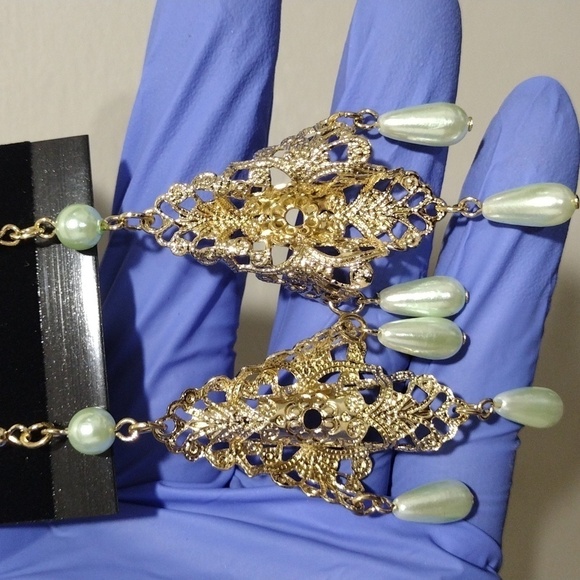 Women's Gold-tone Filigree Design 3.5" Long Beaded Drop Dangle Earrings, #4 - Picture 3 of 5